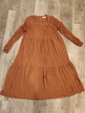 Rust/Camel Colored Tiered Long Sleeve Maxi Dress